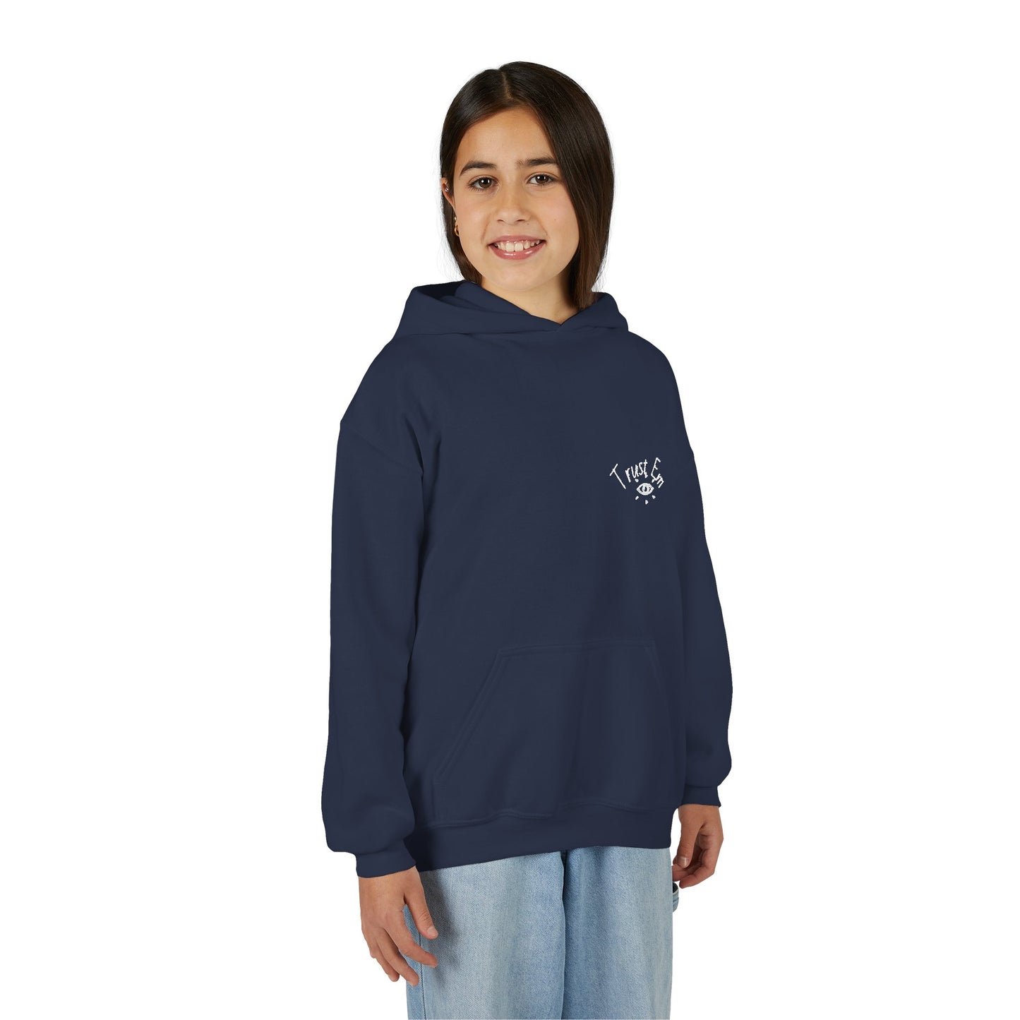 Youth Hooded Sweatshirt - Trust Em, Cozy Pullover, Perfect for Teens, Gift for Birthdays, Casual Use, Everyday Wear