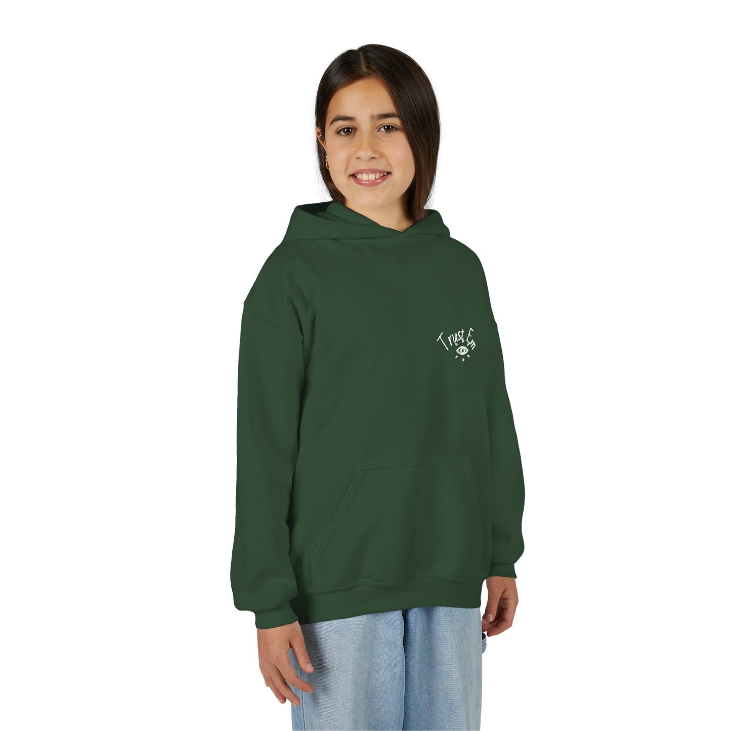 Youth Hooded Sweatshirt - Trust Em, Cozy Pullover, Perfect for Teens, Gift for Birthdays, Casual Use, Everyday Wear