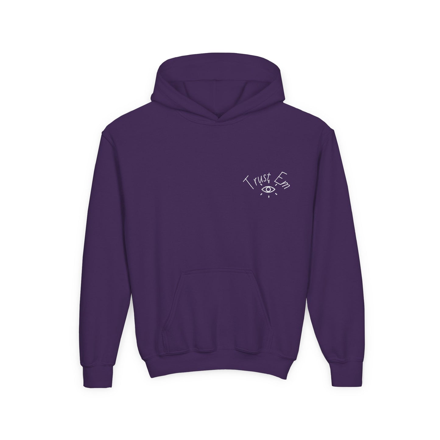 Youth Hooded Sweatshirt - Trust Em, Cozy Pullover, Perfect for Teens, Gift for Birthdays, Casual Use, Everyday Wear