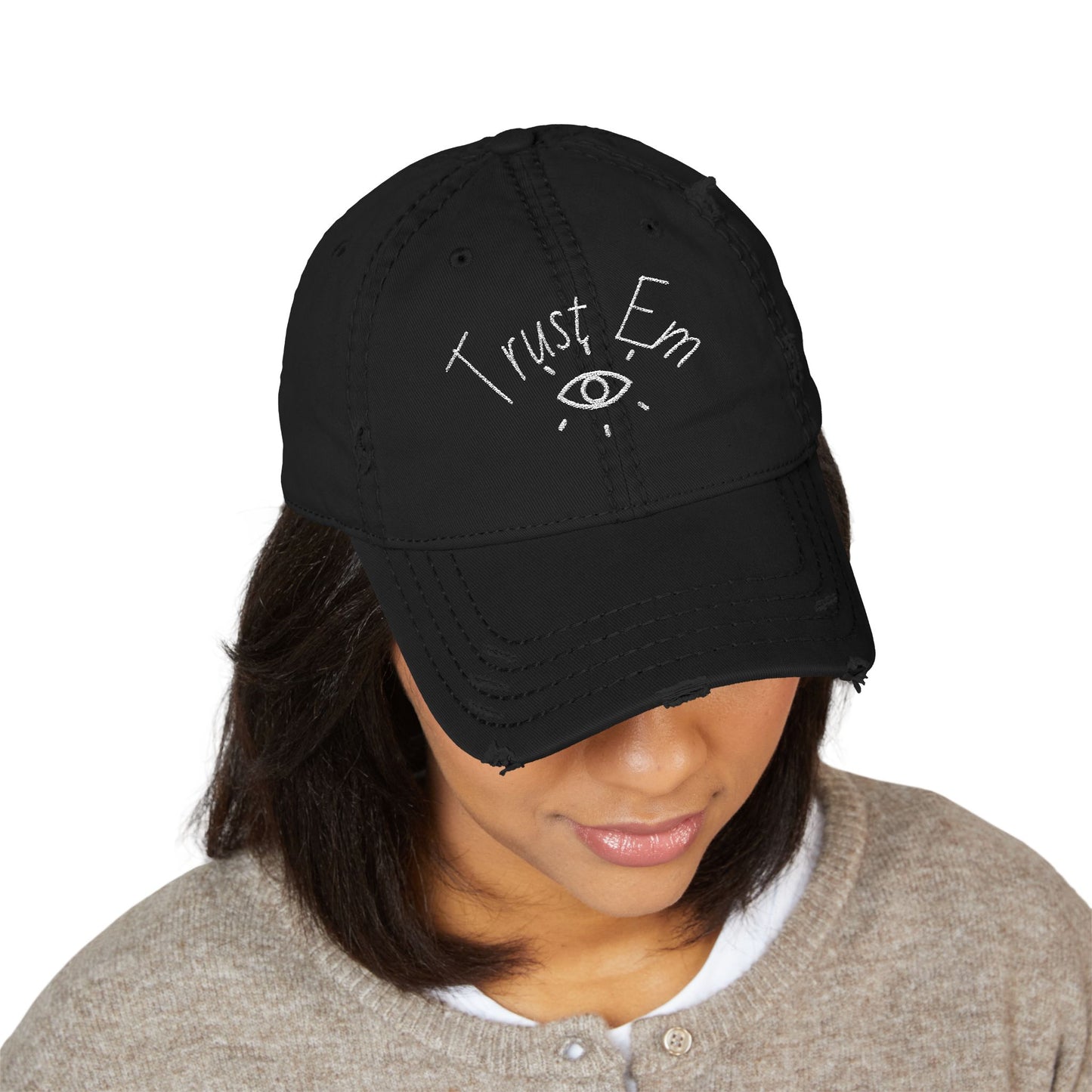 Distressed Dad Hat with 'Trust Em' Embroidery | Casual Style | Gift for Dads, Birthdays, Everyday Use | Adjustable Cap | Trendy Accessories