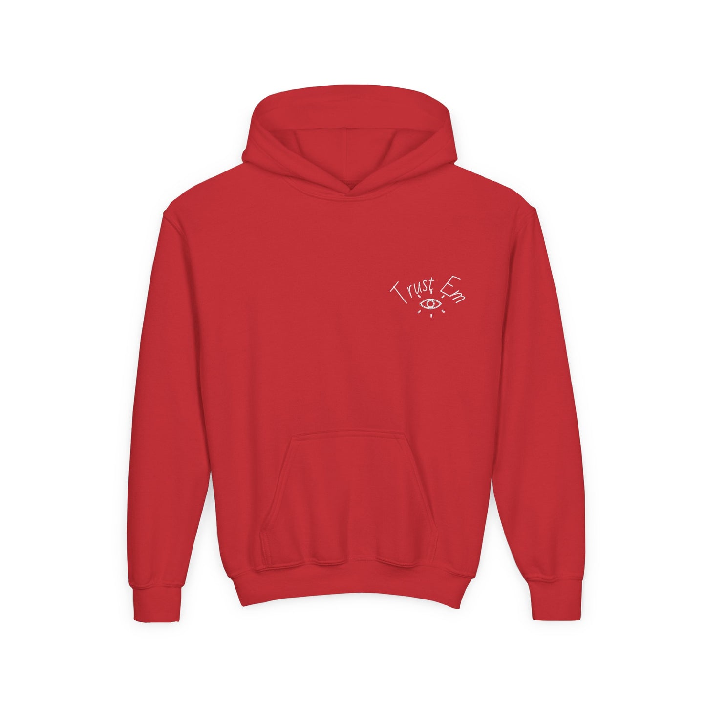 Youth Hooded Sweatshirt - Trust Em, Cozy Pullover, Perfect for Teens, Gift for Birthdays, Casual Use, Everyday Wear