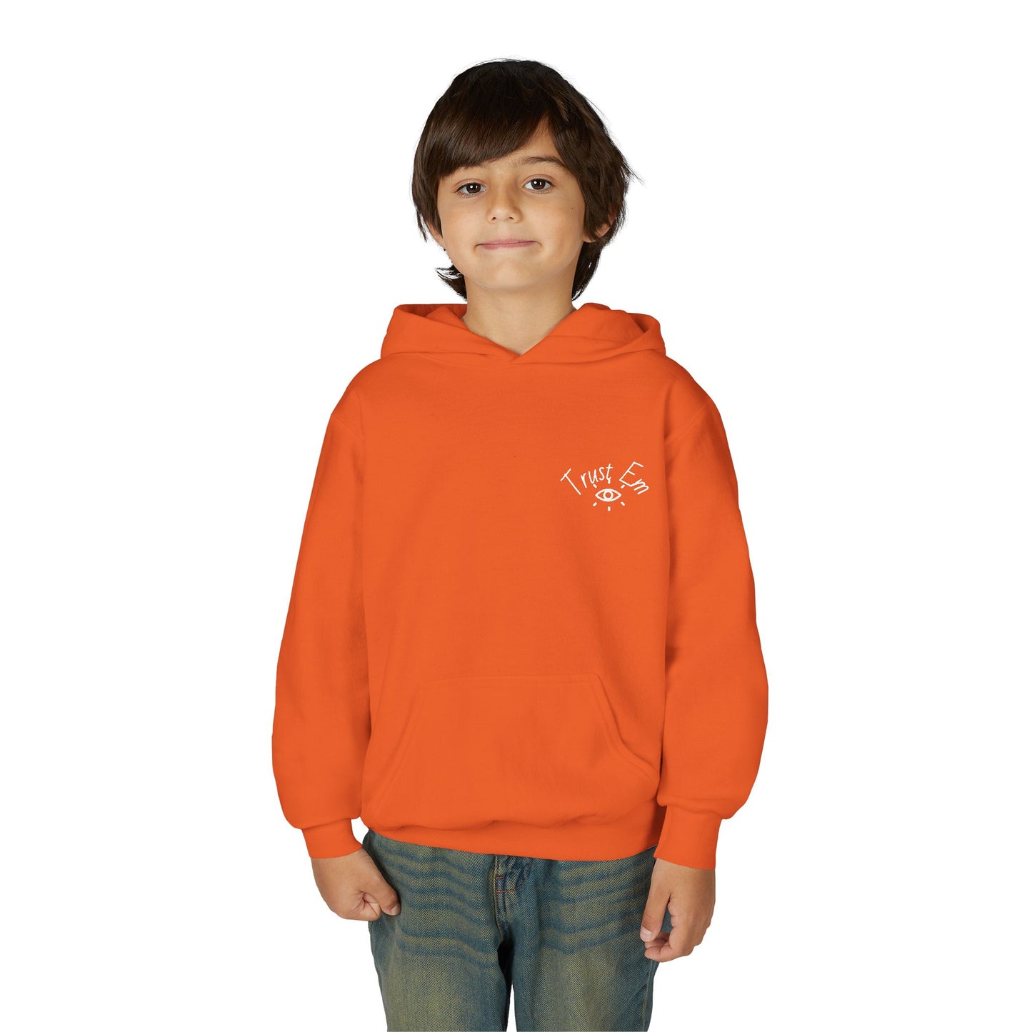 Youth Hooded Sweatshirt - Trust Em, Cozy Pullover, Perfect for Teens, Gift for Birthdays, Casual Use, Everyday Wear