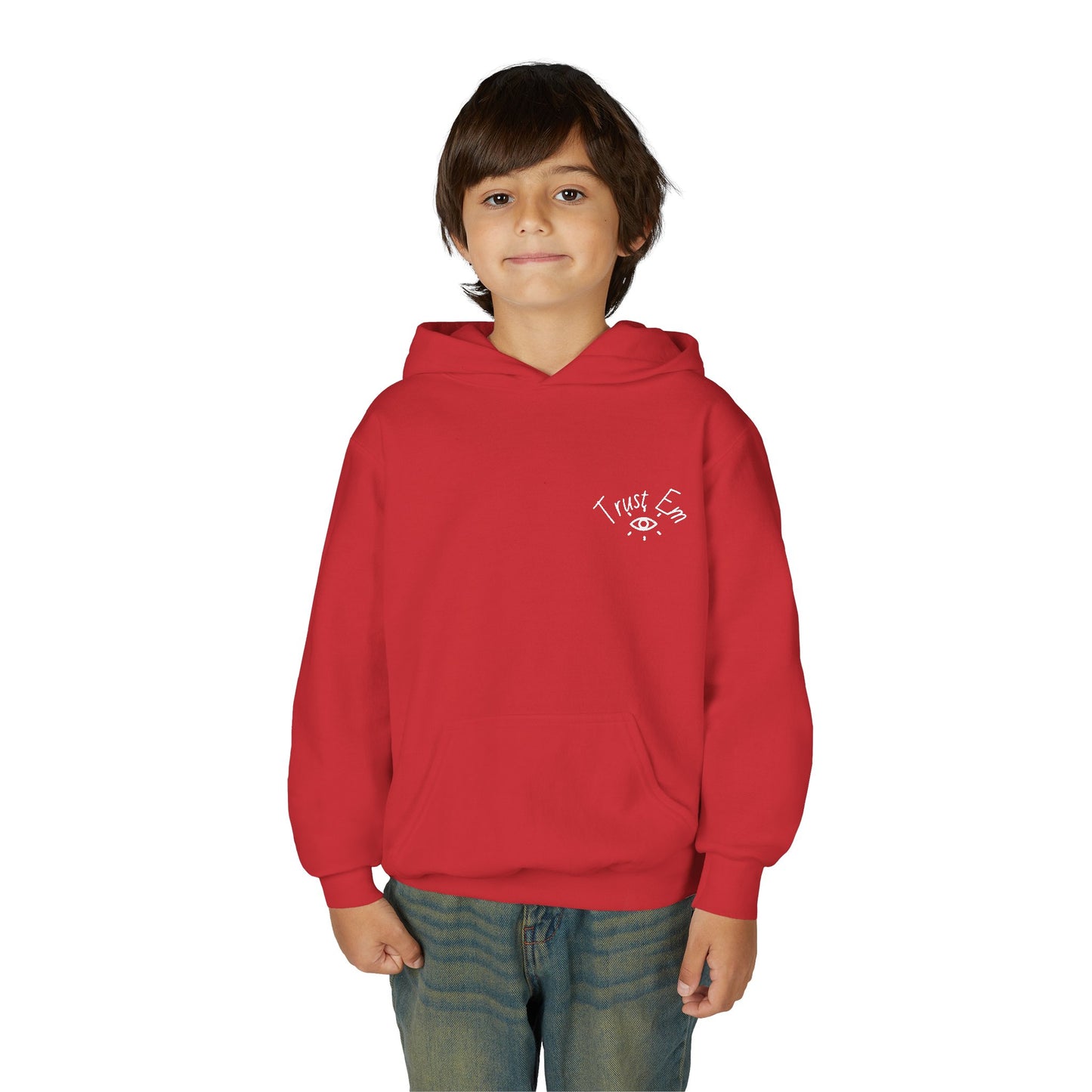 Youth Hooded Sweatshirt - Trust Em, Cozy Pullover, Perfect for Teens, Gift for Birthdays, Casual Use, Everyday Wear