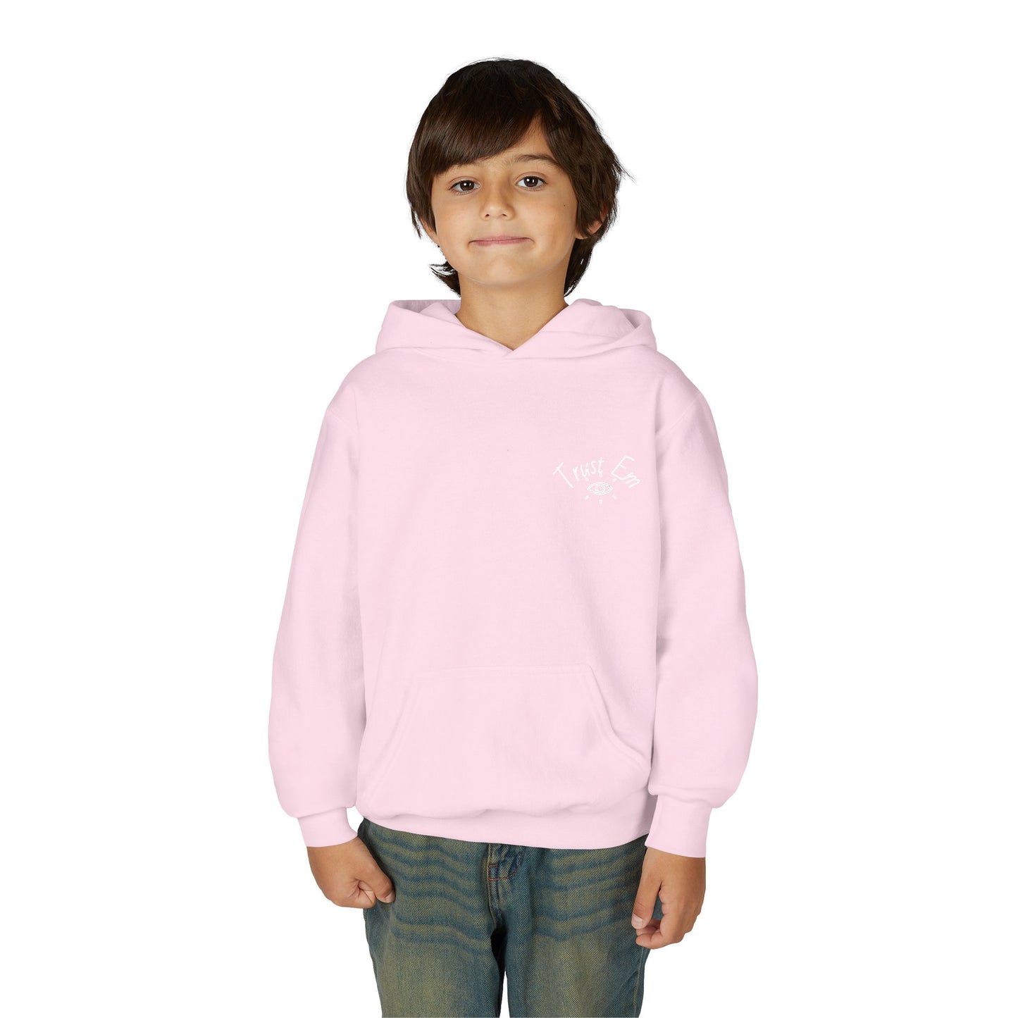 Youth Hooded Sweatshirt - Trust Em, Cozy Pullover, Perfect for Teens, Gift for Birthdays, Casual Use, Everyday Wear