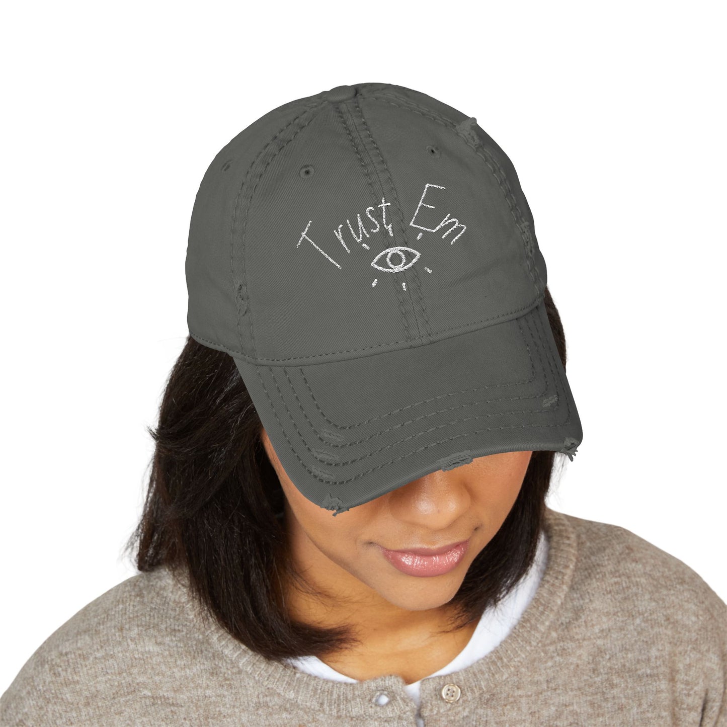 Distressed Dad Hat with 'Trust Em' Embroidery | Casual Style | Gift for Dads, Birthdays, Everyday Use | Adjustable Cap | Trendy Accessories
