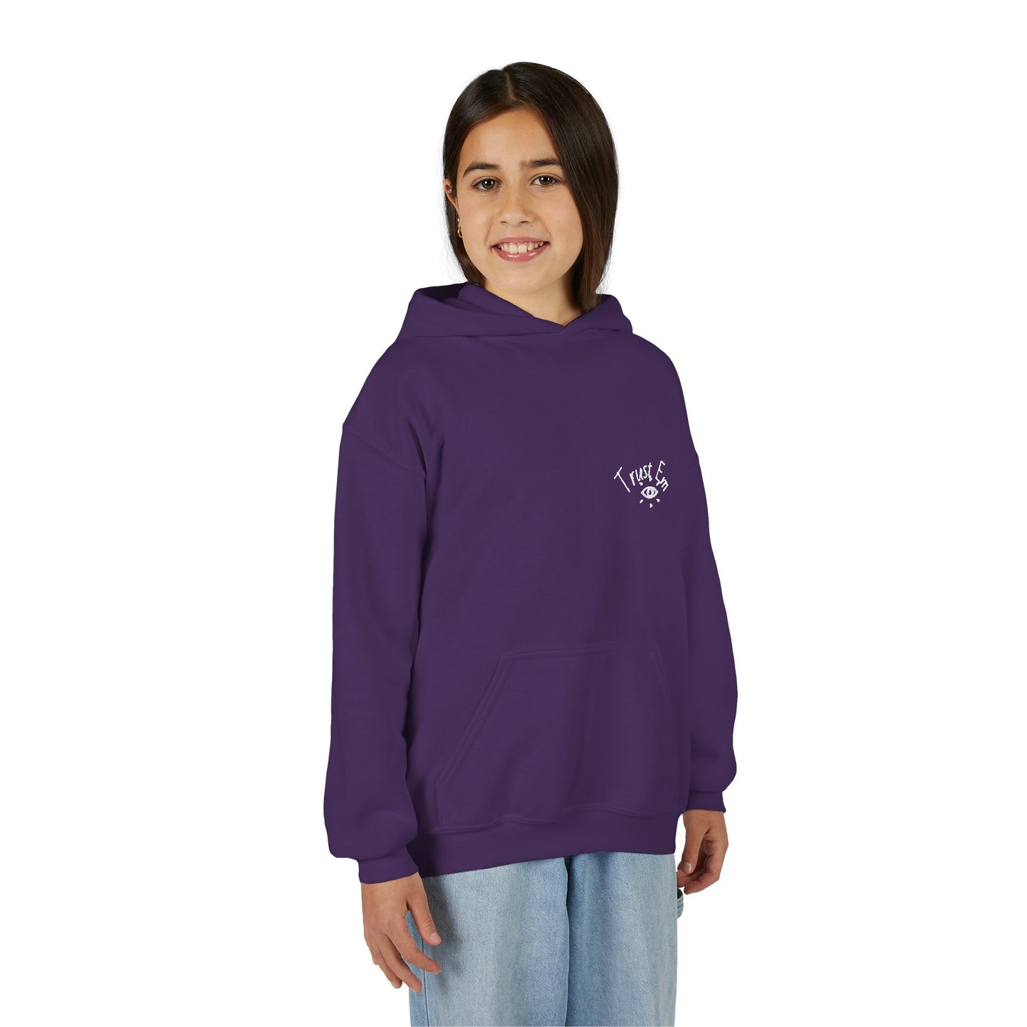 Youth Hooded Sweatshirt - Trust Em, Cozy Pullover, Perfect for Teens, Gift for Birthdays, Casual Use, Everyday Wear