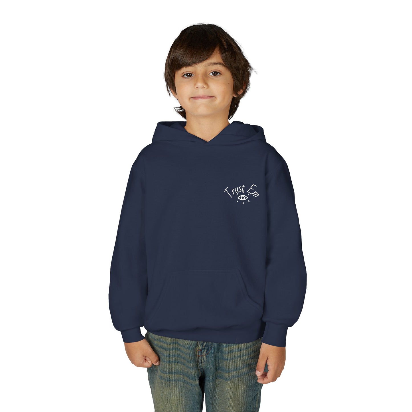 Youth Hooded Sweatshirt - Trust Em, Cozy Pullover, Perfect for Teens, Gift for Birthdays, Casual Use, Everyday Wear