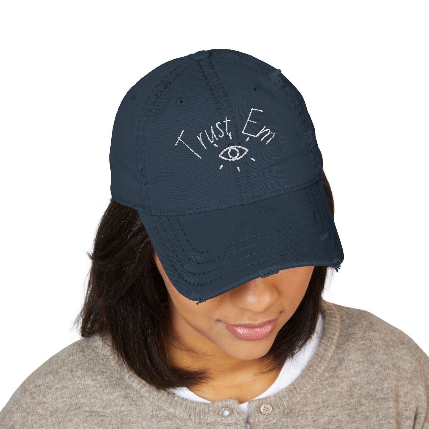 Distressed Dad Hat with 'Trust Em' Embroidery | Casual Style | Gift for Dads, Birthdays, Everyday Use | Adjustable Cap | Trendy Accessories