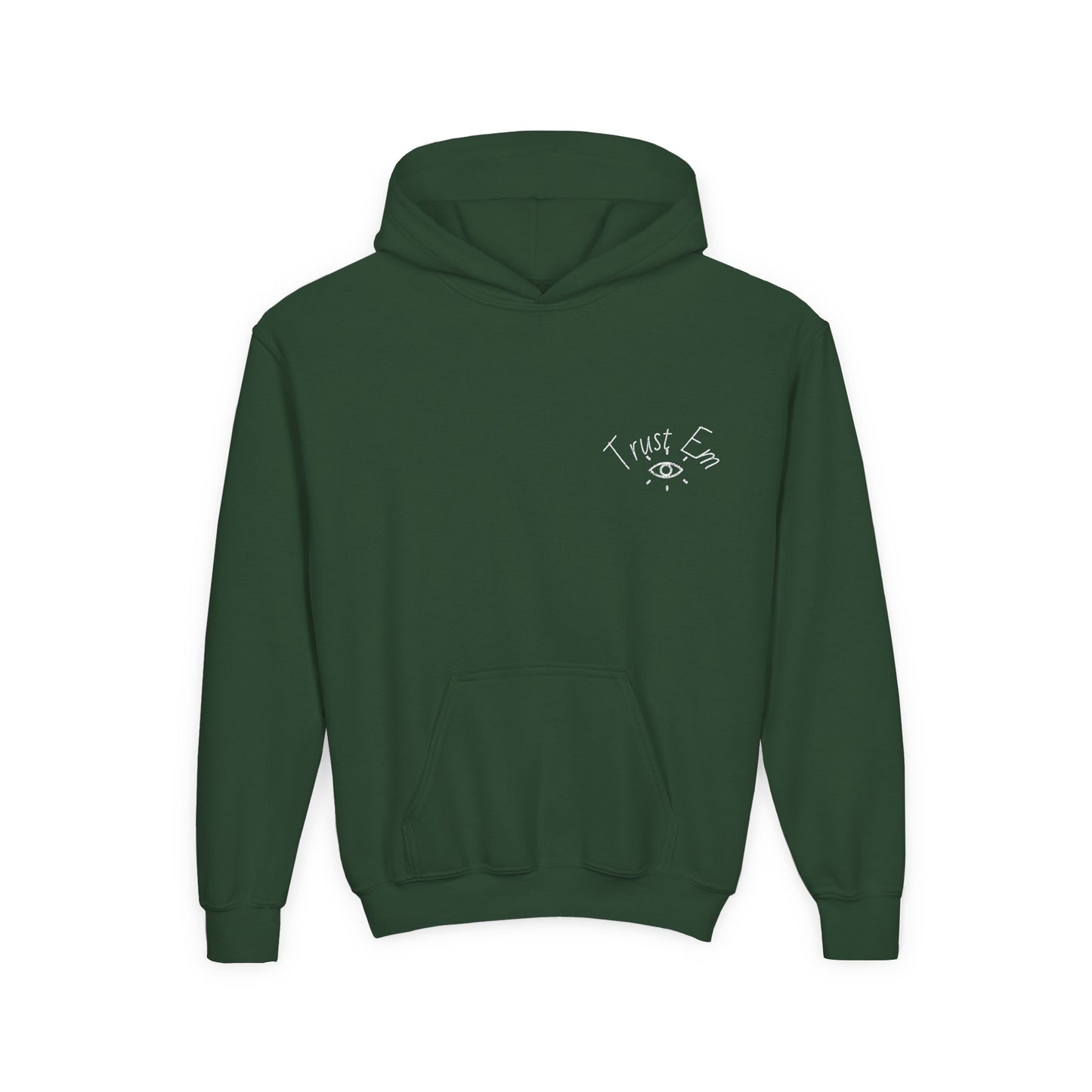 Youth Hooded Sweatshirt - Trust Em, Cozy Pullover, Perfect for Teens, Gift for Birthdays, Casual Use, Everyday Wear